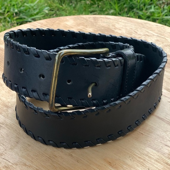 Lauren Ralph Lauren Accessories - RALPH LAUREN Vintage Whipstitches Black Belt Bronze Buckle Womens